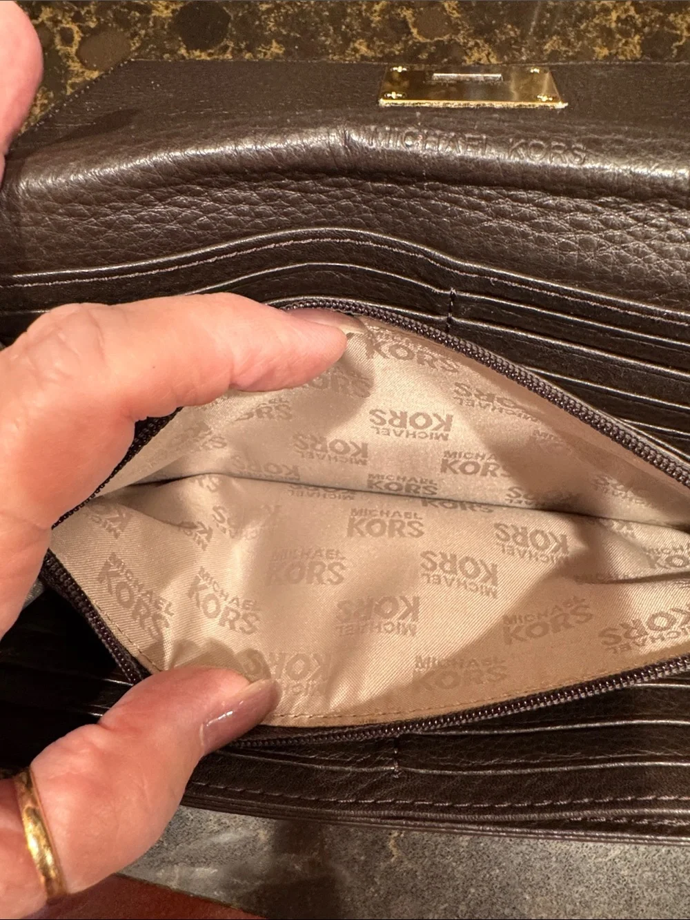 Michael Kors Continental Clutch brown python embossed Wallet with Gold Hardware